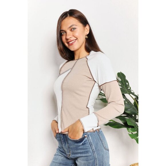 Double Take Color Block Exposed Seam Top - Picture 5 of 16